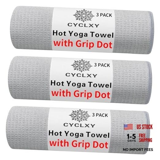 3 Pack Yoga Mat Towels with Grip Dot, Hot Yoga Towel Non 72.00″ x 26.50″ Grey