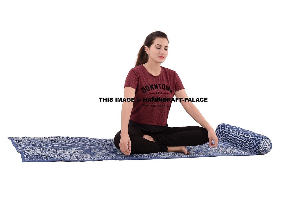 Indian Yoga Mat Cotton Original Hand Block Print Style Yoga Mat Quilted Bohemian