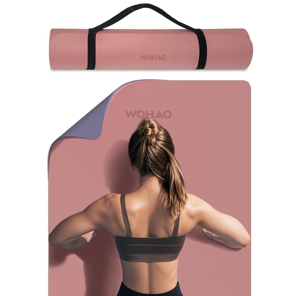 Extra Thick 8mm Non-Slip Yoga Mat 72″x28″ Reversible Dual Color with Carry Strap