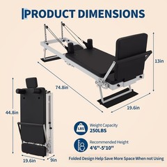 Foldable Pilates Reformer Jump Boards Springs & Cords Adjustable Resistance Home