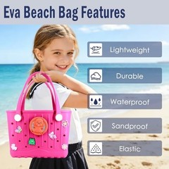 Small Rubber Tote Bag Waterproof Rubber Beach Bag with Charms Lightweight Pink