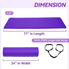 Yoga Mat, 1/2-Inch Extra Thick High Density Exercise Mat, Anti-Tear Exercise …