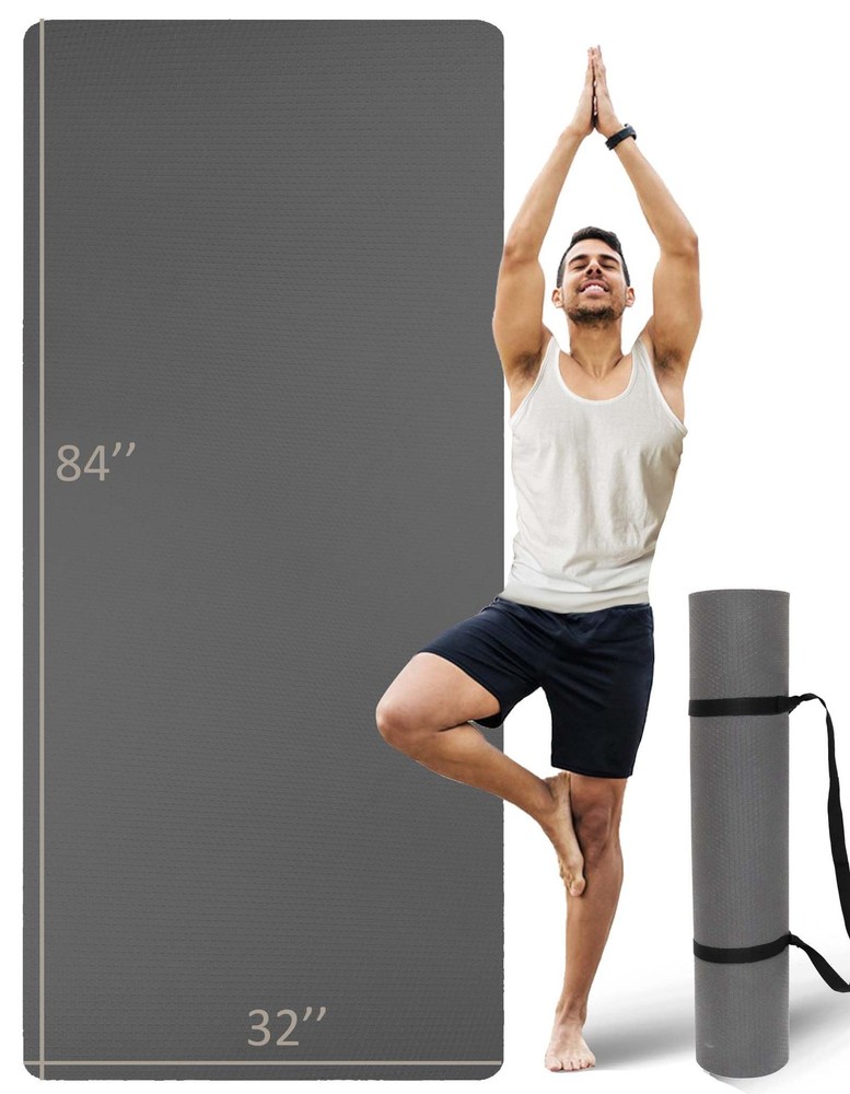 Extra Long & Wide Thick Yoga Mat for Tall Men & Women, 84” x 32” x 7mm Gray