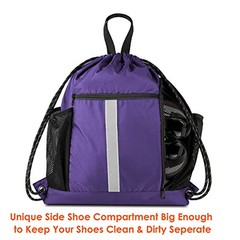 Drawstring Backpack Sports Gym Bag Purple Drawstring With Shoe Compartment