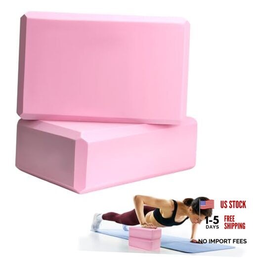 2 Pcs Yoga Blocks, 9″x6″x3″ Foam Blocks Yoga Props for Pilates Stretching Pink