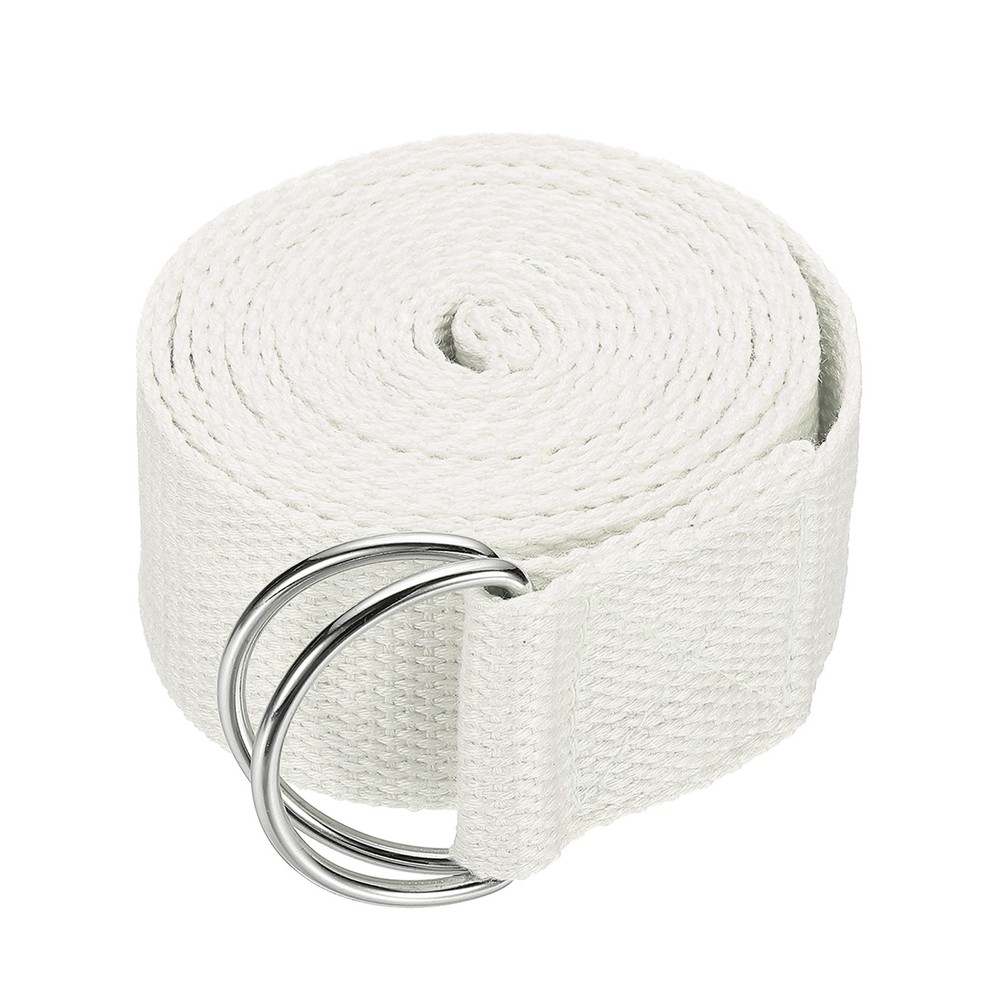 Yoga Strap with Adjustable Metal D Ring Buckle, 8.2ft & White
