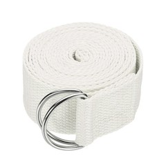 Yoga Strap with Adjustable Metal D Ring Buckle, 8.2ft & White