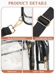3 Pockets Clear Bag for Stadium Events with 2 Long Straps Sling Backpack Fann…