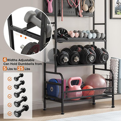 56” Home Gym Storage Rack with Wheels, Yoga Mat & Dumbbell Organizer