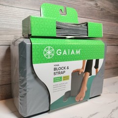 Gaiam Yoga Block & Strap Combo – Gray Foam Block & Matching Stretching Strap NEW