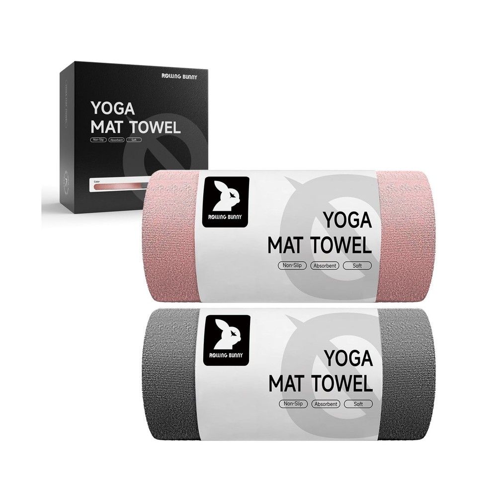 Yoga Mat Towel – Non-Slip Microfiber for Yoga, 72×25, Lightwt, Pink+Gray