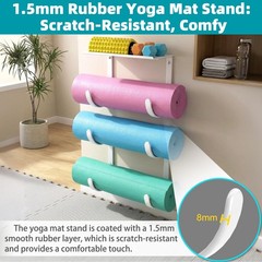 Yoga Mat Holder Wall Mount, No-Tie Pilates Mat Storage Rack with Top Floating…