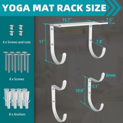 Yoga Mat Holder Wall Mount, No-Tie Pilates Mat Storage Rack with Top Floating…