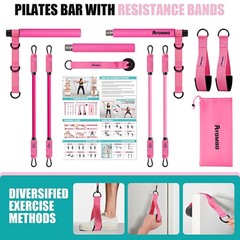 Ayombo Pilates Bar Kit with Resistance Bands, At Home Workout Equipment, Pink