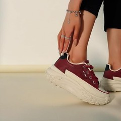 Sneakers for Women,Lace Up Thick Soled Non Slip Sports Shoes, Breathable, 9 Red