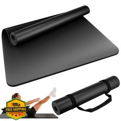 Wimwum Yoga Mat 5mm Thick 72″x27″ Black Non-Slip Pilates HIIT Strap