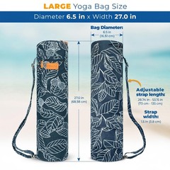 LARGE Yoga Mat Bag fits mats 1/4″ to 2/5″ (7-10mm) thick and 27″ x 6.5″ rolle…