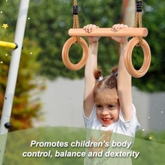 Children’s Trapeze Swing Bar with Wooden Gym Rings,Trapeze Bar for Swing Round