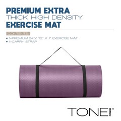 Premium Extra Thick 1-Inch High Density Exercise Mat with Carry Strap – Non-S…