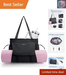 Yoga Mat Bag Tote Yoga Gym Bags For Women Men with Waterproof Wet Pocket & Ho…