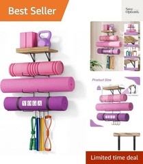 Yoga Mat Holder Wall Mount Yoga Mat Storage Home Gym Accessories with Wood Fl…