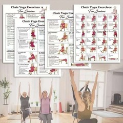 4pcs Chair Yoga Posters for Seniors Easy-to-Follow Charts for Balance & Strength
