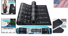 Instructional Yoga Mat with 75 Illustrated Poses and Carrying Strap for Comfort