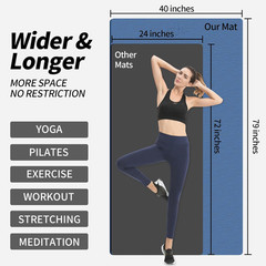 Extra Long TPE Yoga Mat 79″ X 40″ X 1/2″ Thick Non-Slip Exercise Mat for Home Gy