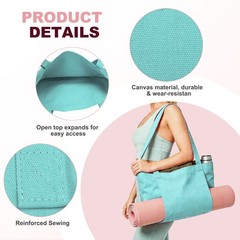 1 Pcs Yoga Bag, Tote Pilates Bag with Yoga Mat Holder Canvas & Light Teal