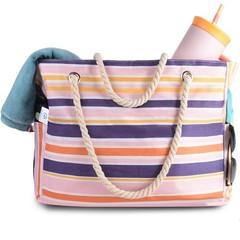 Beach Bag for Women, Large Waterproof Sandproof Beach Tote with Zipper Pink2