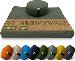 Meditation Cushion Mat Set Zafu Floor Pillow Organic Buckwheat Cotton Zabuton