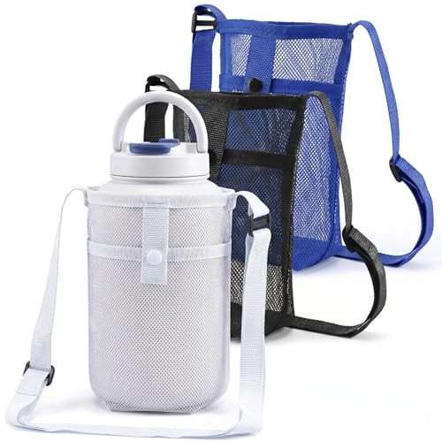 3 PCS Mesh Water Bottle Holder with Strap and Pocket – Adjustable Shoulder