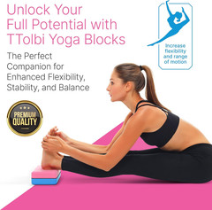 Yoga Blocks 2 Pack with Strap & Guide – Non-Slip EVA Foam Pilates Blocks for Hom