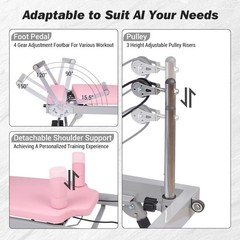 Pink Pilates Reformer Machine 77.5 in Foldable Home Gym Equipment, Adjustable St