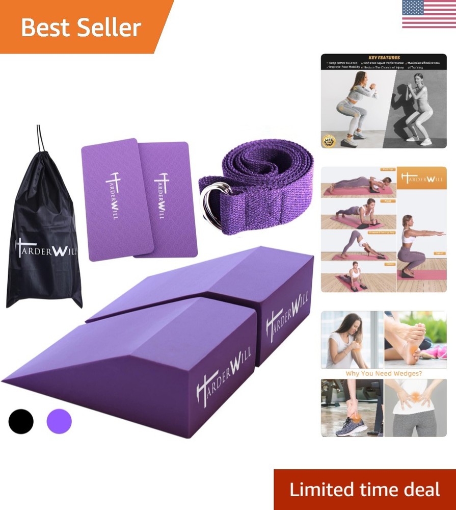 Yoga Foam Wedge Blocks with Knee Pads & Stretch Band – Flexibility Boost