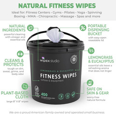 Yoga Mat Cleaner Wipes, EWG Verified, 400 Ct Plant-Based Lemongrass, Eucalyptus
