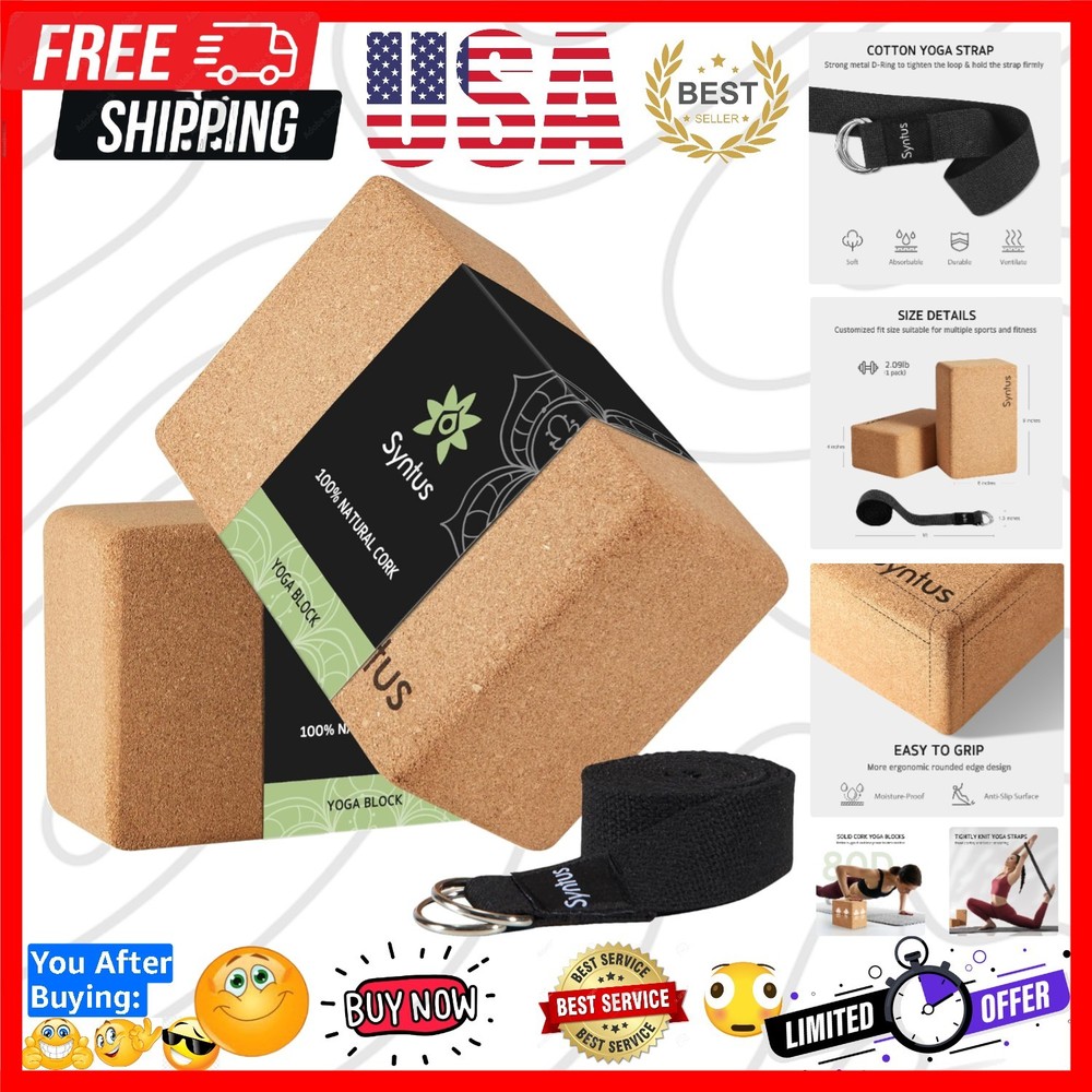 Yoga Block and Yoga Strap Set, 2 Soft Non-Slip Yoga Blocks 9×6×4 inches, 8FT …