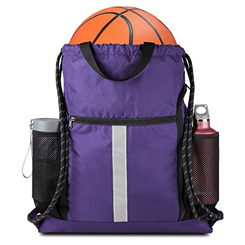 Drawstring Backpack Sports Gym Bag Purple Drawstring With Shoe Compartment