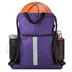Drawstring Backpack Sports Gym Bag Purple Drawstring With Shoe Compartment