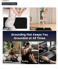 Black PU Leather Yoga Mat Non-Slip Waterproof Rectangular for Meditation w/ Cord
