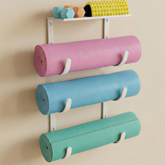 Yoga Mat Holder Wall Mount, No-Tie Pilates Mat Storage Rack with Top Floating Sh