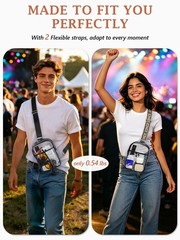 3 Pockets Clear Bag for Stadium Events with 2 Long Straps Sling Backpack Fann…