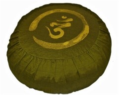 Meditation Cushion Zafu Pillow Buckwheat Fill “Calligraphy Om in Zen Circle “