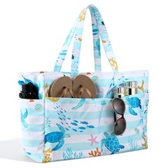 Beach Bag for Women Large Beach Tote Bag Waterproof Women Flamingo Turtle