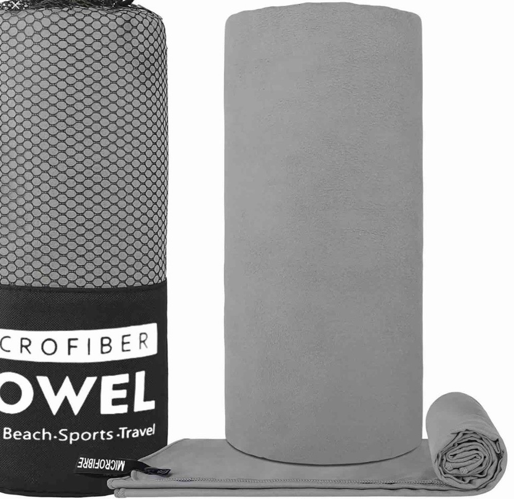 Quick-Drying Absorbent Microfiber Yoga Mat Towel Gray w/ Storage Bag