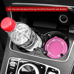 Sun Walker 4 PCS Bling Car Cup Holder Coaster, Non Slip Sparkly Rhinestone Pink