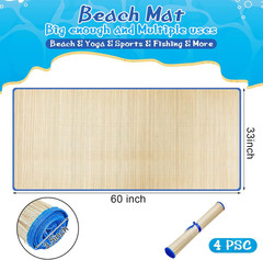 4 Packs Straw Beach Mat Waterproof Non Slip Straw Mat Foldable Lightweight Picni