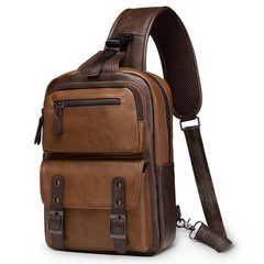 Vintage PU Leather Sling Backpack, Crossbody Shoulder Bag with Adjustable Str…