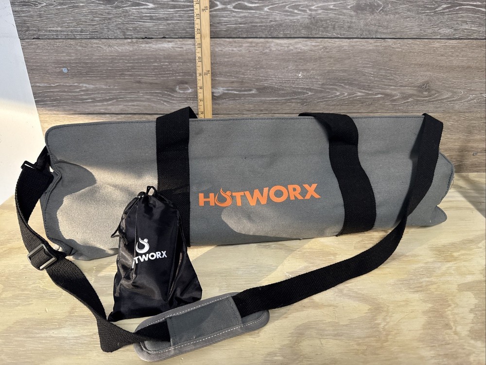 Hotworx Gym Yoga Mat Bag Shoulder Strap Duffel Gray EUC With Stretch Bands NIP