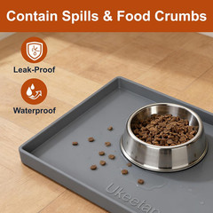Extra Thick Silicone Pet Feeding Mat 19×12 Waterproof Non-Slip Gray